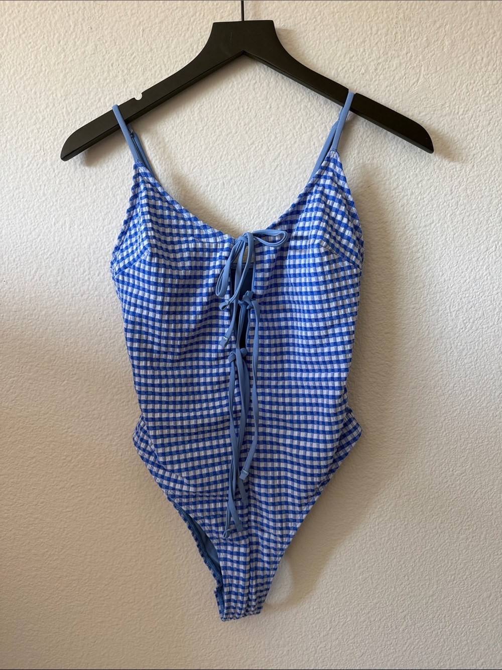Blue Gingham Tie-Front One-Piece Swimsuit